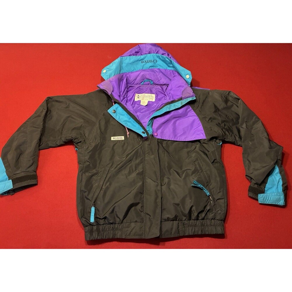 Columbia Criterion Women's L Hooded Full Zip Colorblock Ski Jacket Purple/Teal